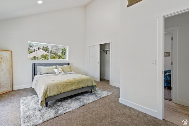 905 N 100 E, Pleasant Grove, UT 84062 - carpeted bedroom featuring high vaulted ceiling, baseboards, a closet, and recessed lighting