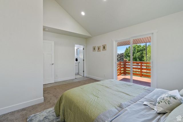 905 N 100 E, Pleasant Grove, UT 84062 - bedroom featuring carpet floors, access to exterior, baseboards, recessed lighting, and high vaulted ceiling
