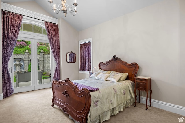 3291 E 1300 N, Layton, UT 84040 - carpeted bedroom featuring a chandelier, access to outside, vaulted ceiling, and baseboards