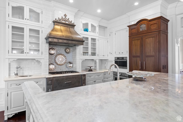 3291 E 1300 N, Layton, UT 84040 - kitchen featuring stainless steel appliances, a sink, glass insert cabinets, white cabinetry, and recessed lighting