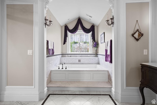 3291 E 1300 N, Layton, UT 84040 - bathroom featuring marble finish flooring, a garden tub, and vaulted ceiling