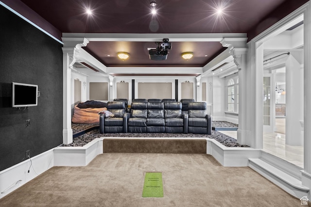 3291 E 1300 N, Layton, UT 84040 - cinema room with carpet floors, ornate columns, and crown molding