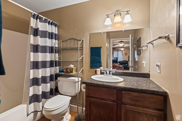 154 E 950 N, Glenwood, UT 84730 - full bathroom with toilet, a ceiling fan, vanity, ensuite bathroom, and shower / bath combo