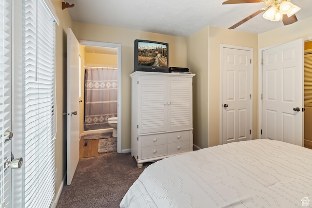 154 E 950 N, Glenwood, UT 84730 - carpeted bedroom with ensuite bath, a ceiling fan, and baseboards
