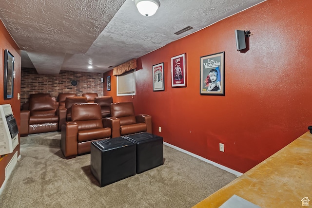 154 E 950 N, Glenwood, UT 84730 - home theater with heating unit, carpet flooring, a textured ceiling, and baseboards