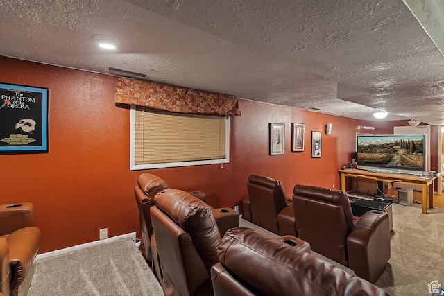 154 E 950 N, Glenwood, UT 84730 - home theater room with carpet floors, a textured ceiling, baseboards, and a textured wall