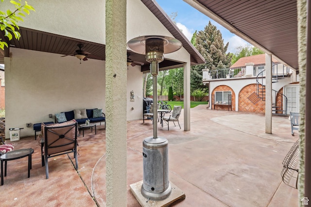 154 E 950 N, Glenwood, UT 84730 - view of patio / terrace featuring stairway, an outdoor living space, and a ceiling fan