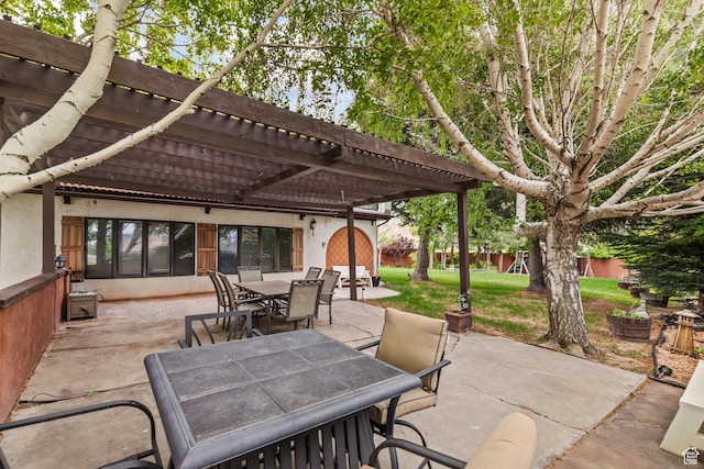 154 E 950 N, Glenwood, UT 84730 - view of patio featuring outdoor dining area, a pergola, and a playground