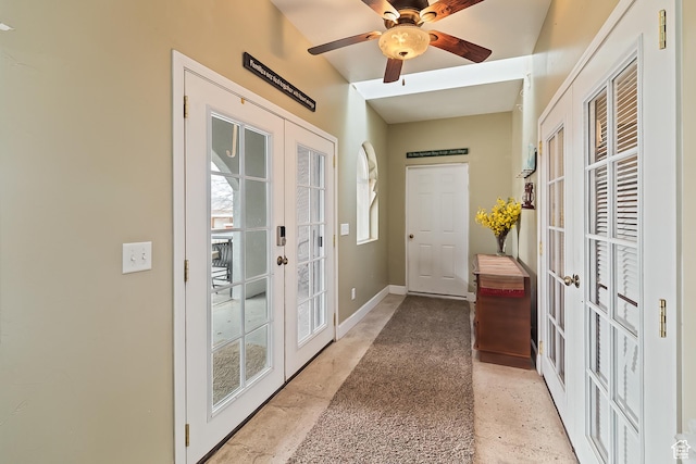 154 E 950 N, Glenwood, UT 84730 - doorway to outside featuring french doors, baseboards, and a ceiling fan