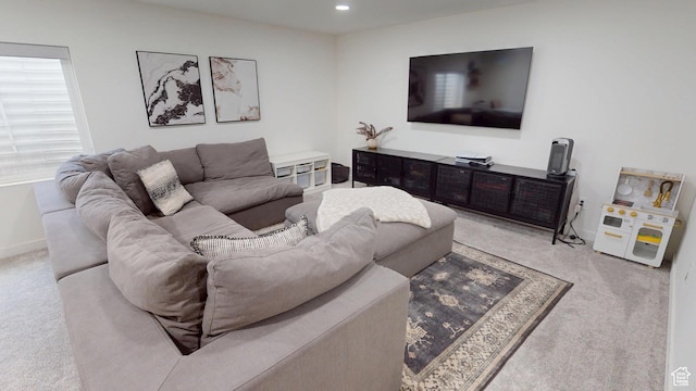 9367 N Vernham Way E, Eagle Mountain, UT 84005 - carpeted living area featuring baseboards and recessed lighting