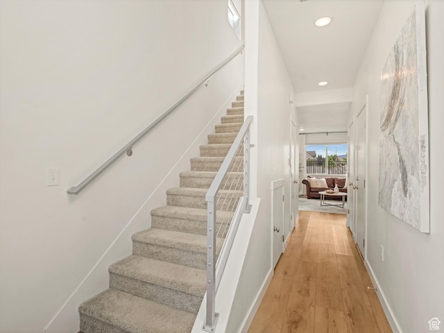 1512 W Fiore St, Farmington, UT 84025 - stairs featuring wood-type flooring, recessed lighting, and baseboards