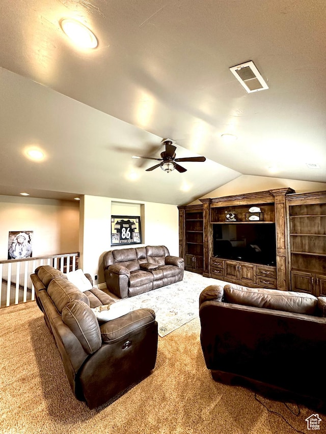 1471 N 3500 E, Ballard, UT 84066 - carpeted living area with a ceiling fan and lofted ceiling