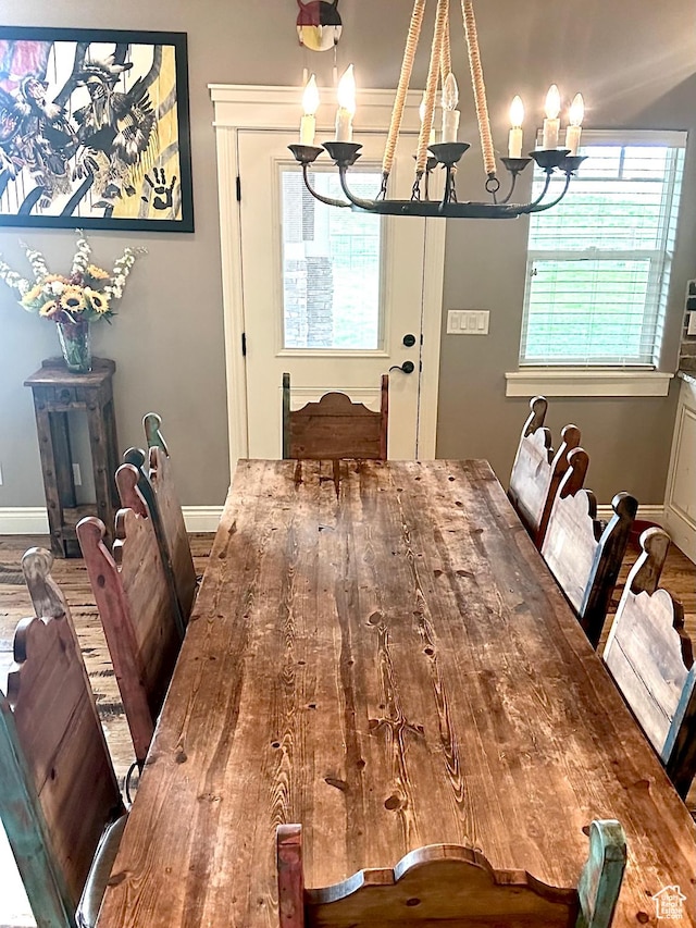 1471 N 3500 E, Ballard, UT 84066 - dining space featuring a chandelier, wood finished floors, and baseboards