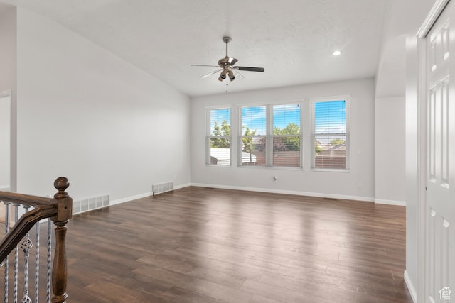 8793 S Mountain Vista Dr, West Jordan, UT 84081 - empty room with ceiling fan, dark wood-type flooring, baseboards, recessed lighting, and lofted ceiling
