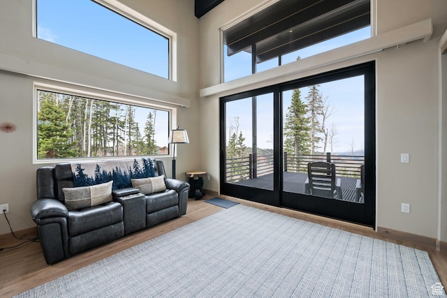 466 N Elk Dr, Brian Head, UT 84719 - living room with wood finished floors, plenty of natural light, and a towering ceiling