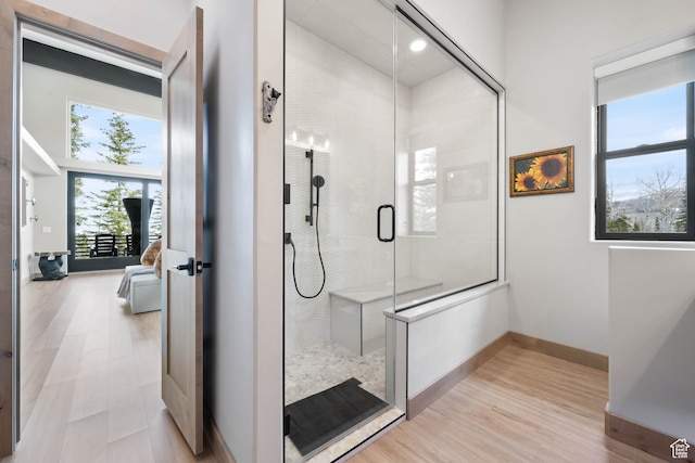 466 N Elk Dr, Brian Head, UT 84719 - ensuite bathroom with a shower stall, wood finished floors, and baseboards