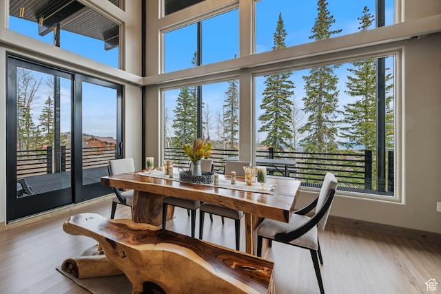 466 N Elk Dr, Brian Head, UT 84719 - dining space with wood finished floors, plenty of natural light, and a towering ceiling