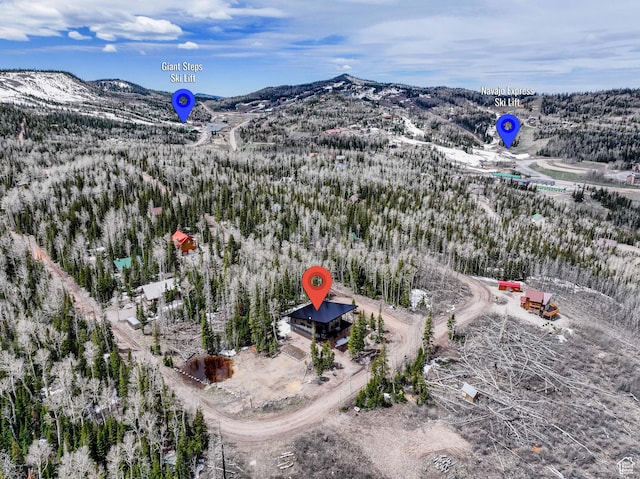 466 N Elk Dr, Brian Head, UT 84719 - snowy aerial view featuring a mountain view and a wooded view
