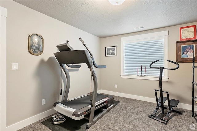 4548 N Sheep Creek Dr, Eden, UT 84310 - exercise area with a textured ceiling, baseboards, and carpet flooring