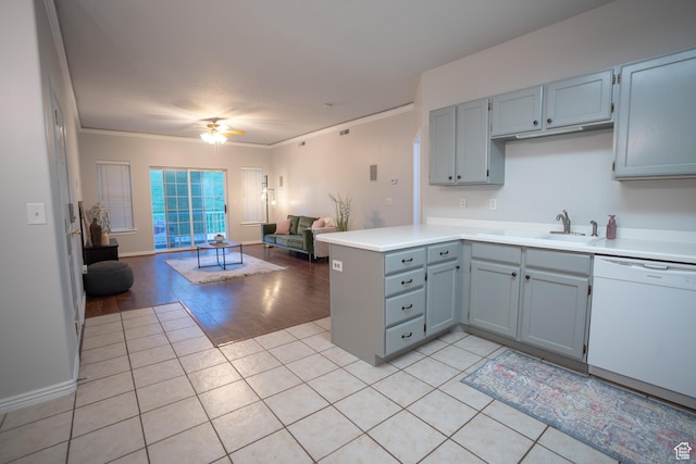509 N Belmont Pl E Unit 171, Provo, UT 84606 - kitchen featuring dishwasher, open floor plan, light countertops, a peninsula, and light tile patterned floors