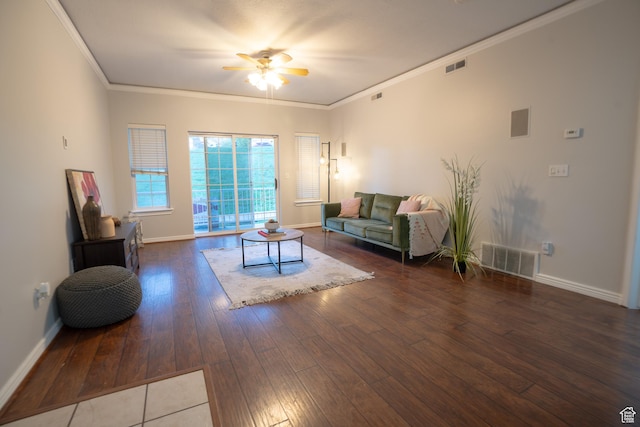 509 N Belmont Pl E Unit 171, Provo, UT 84606 - living room with a ceiling fan, hardwood / wood-style flooring, baseboards, and crown molding