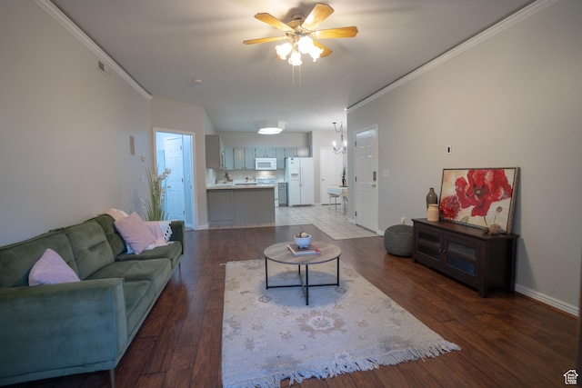 509 N Belmont Pl E Unit 171, Provo, UT 84606 - living area featuring crown molding, light wood-type flooring, a ceiling fan, baseboards, and a chandelier