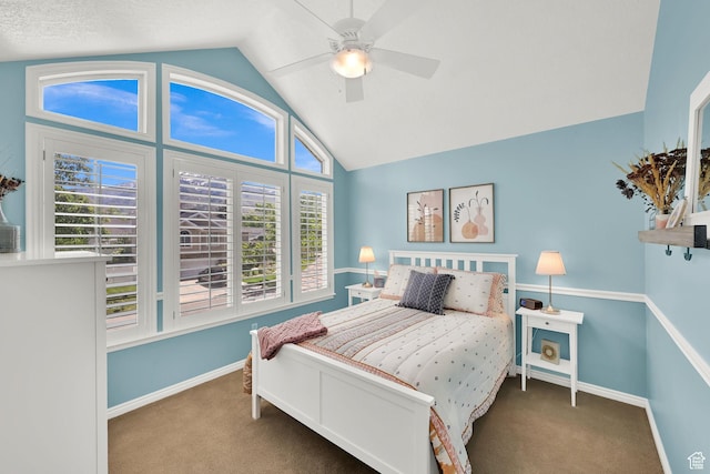 6782 S Courtland Ave, Cottonwood Heights, UT 84121 - bedroom with carpet floors, vaulted ceiling, baseboards, and a ceiling fan
