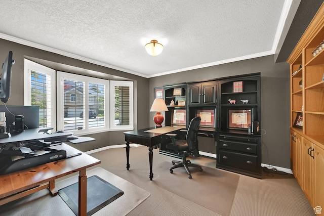6782 S Courtland Ave, Cottonwood Heights, UT 84121 - carpeted office space with baseboards, crown molding, and a textured ceiling