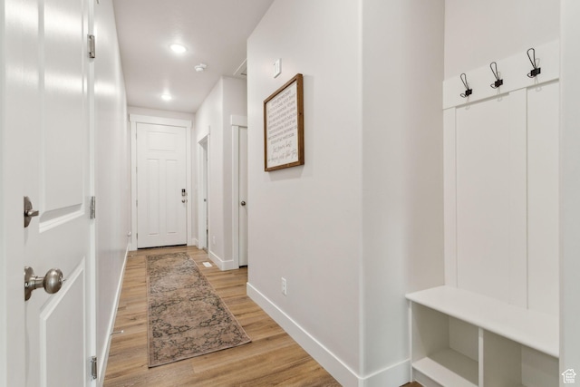 7936 N Bristlecone Rd, Eagle Mountain, UT 84005 - mudroom featuring light wood-style flooring, baseboards, and recessed lighting