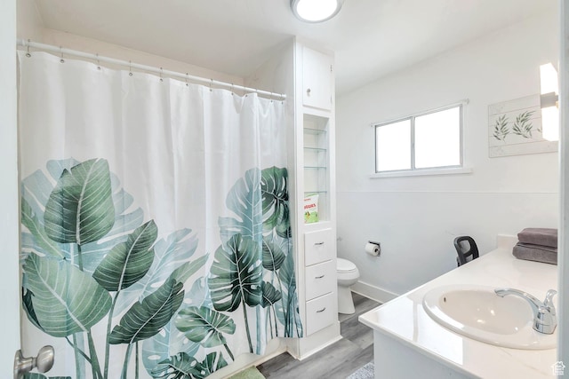 185 N 200 W, Delta, UT 84624 - bathroom featuring wood finished floors, toilet, vanity, and curtained shower