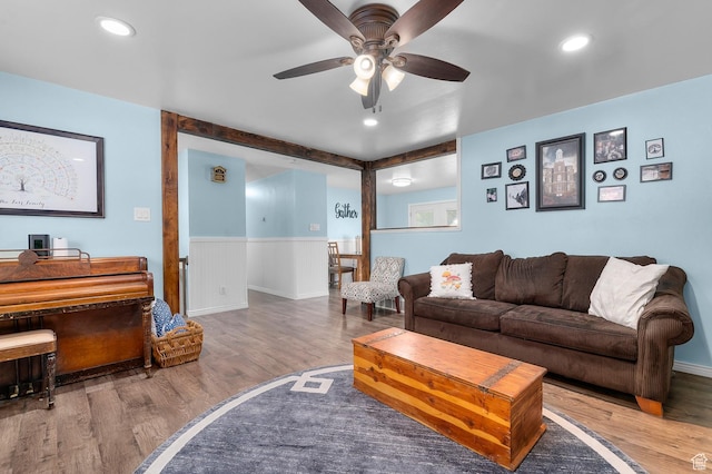 165 N 800 E, American Fork, UT 84003 - living area featuring wood finished floors, ceiling fan, wainscoting, recessed lighting, and baseboards