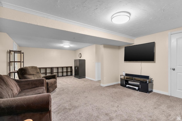 165 N 800 E, American Fork, UT 84003 - carpeted living area featuring baseboards, ornamental molding, and a textured ceiling
