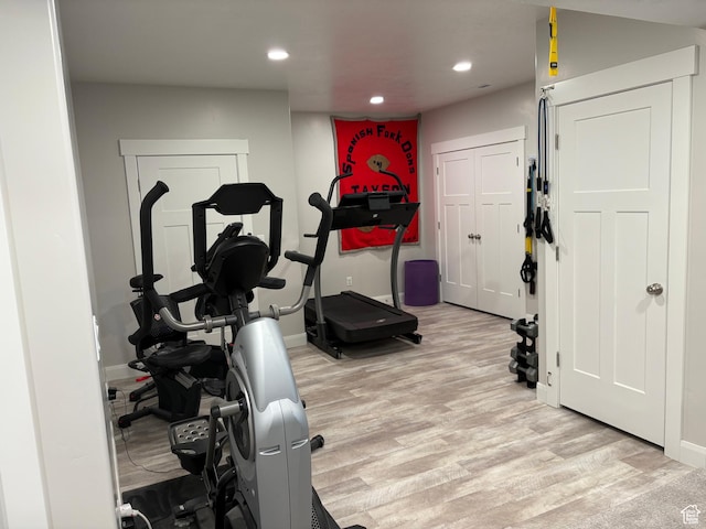 765 E Union St, Manti, UT 84642 - exercise room with light wood finished floors, recessed lighting, and baseboards