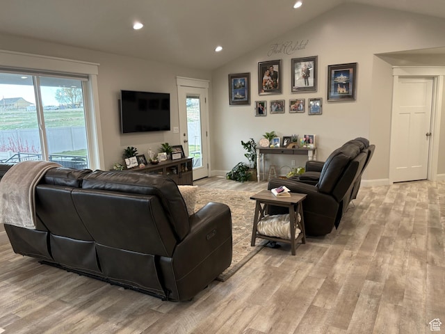 765 E Union St, Manti, UT 84642 - living room with recessed lighting, light wood finished floors, plenty of natural light, lofted ceiling, and baseboards