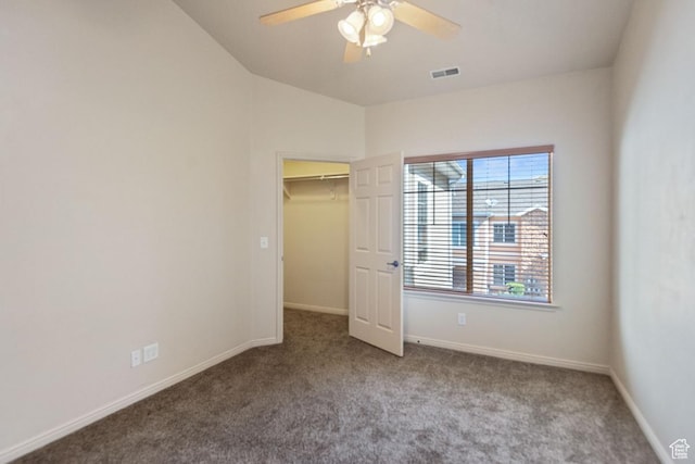1183 S Canyon Meadow Dr Unit 2, Provo, UT 84606 - unfurnished bedroom with carpet, baseboards, a spacious closet, lofted ceiling, and ceiling fan