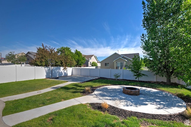 4952 W Buffalo Ct S, Riverton, UT 84096 - view of yard featuring an outdoor fire pit and a patio