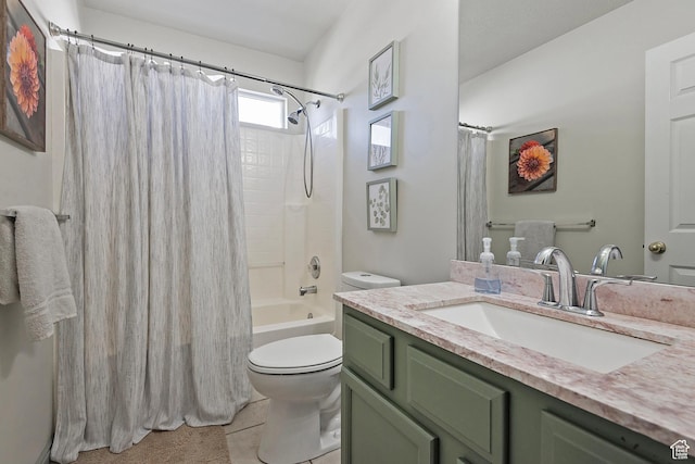 4952 W Buffalo Ct S, Riverton, UT 84096 - bathroom with toilet, vanity, shower / tub combo, and tile patterned floors