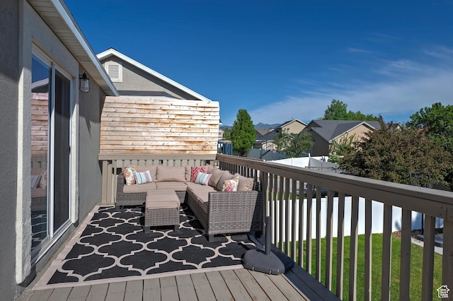 4952 W Buffalo Ct S, Riverton, UT 84096 - wooden terrace with outdoor lounge area and a residential view