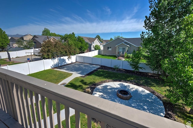 4952 W Buffalo Ct S, Riverton, UT 84096 - view of yard with a residential view, a patio area, and an outdoor fire pit