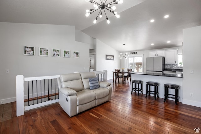 455 N 100 W Unit C-80, Kamas, UT 84036 - living room with a chandelier, vaulted ceiling, dark wood finished floors, baseboards, and recessed lighting