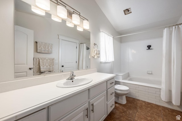 455 N 100 W Unit C-80, Kamas, UT 84036 - bathroom featuring toilet, vanity, vaulted ceiling, tiled shower / bath combo, and tile patterned flooring