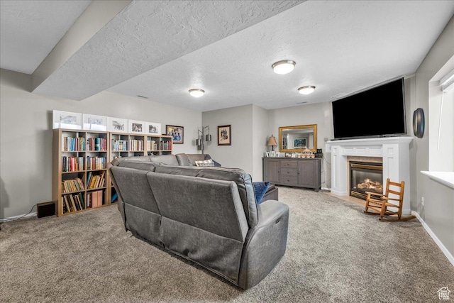 519 W 40 N, Orem, UT 84057 - carpeted living room featuring a glass covered fireplace, a textured ceiling, and baseboards