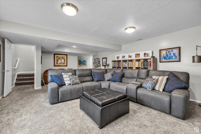 519 W 40 N, Orem, UT 84057 - living area featuring carpet, a textured ceiling, baseboards, and stairway