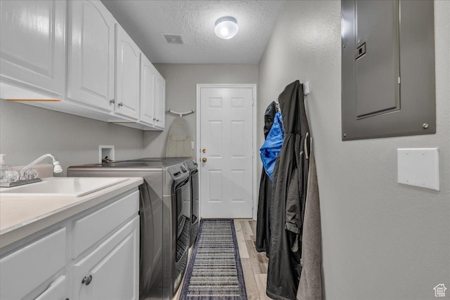 519 W 40 N, Orem, UT 84057 - laundry room featuring washing machine and clothes dryer, electric panel, cabinet space, and a textured ceiling