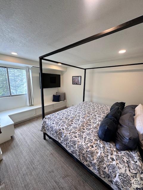 875 S Donner Way E Unit 208, Salt Lake City, UT 84108 - bedroom featuring carpet flooring, recessed lighting, and a textured ceiling