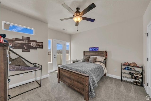 2725 E Ashwood Ln, St George, UT 84790 - bedroom with carpet floors, baseboards, ceiling fan, and access to outside