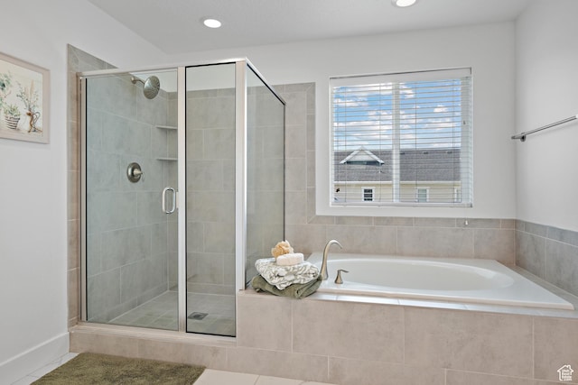 296 E 12025th St S, Draper, UT 84020 - bathroom with a bath, a shower stall, recessed lighting, and tile patterned floors