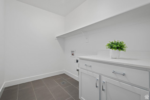 296 E 12025th St S, Draper, UT 84020 - laundry room with washer hookup, electric dryer hookup, baseboards, dark tile patterned flooring, and cabinet space