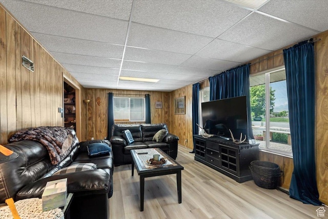 12525 S 1300 E, Draper, UT 84020 - living area featuring wood walls, a drop ceiling, and light wood-style floors
