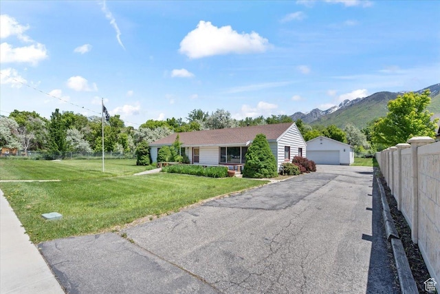 12525 S 1300 E, Draper, UT 84020 - ranch-style house featuring a detached garage, an outdoor structure, and a mountain view